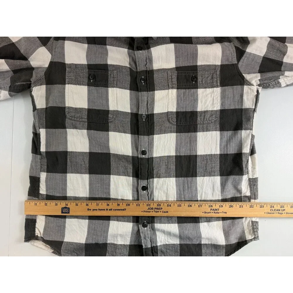 J.Crew Flannel Shirt Men’s XL Slim Fit Black White Buffalo Plaid Button Up